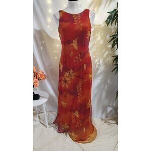 Vtg 90s DJ & Co Floral Chiffon Sheer Overlay Maxi Dress Size 6 Fairy Grunge Red